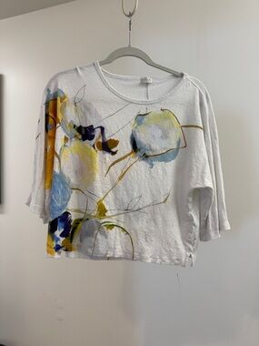 Poetry White Crop Top with Blue and Yellow Watercolor Floral Print